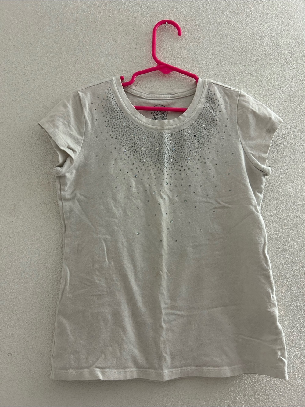 Girls White Rhinestone Accent Tee size 7-8